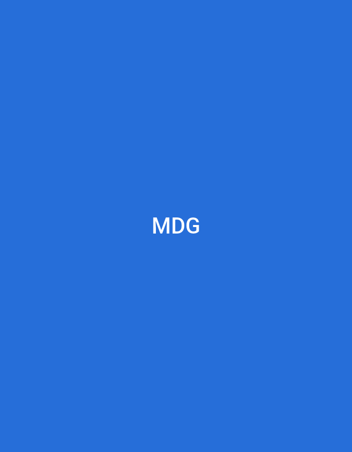 The image displays a uniform, solid blue background. Centered within the frame are the three uppercase letters "MDG" in white, sans-serif typeface. No other subjects, objects, people, actions, interactions, or environmental features are present. The image provides no visual information to determine its location in the city of Casablanca, Morocco.