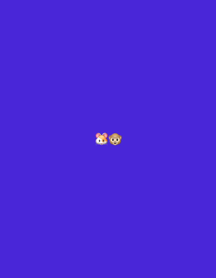 Two emoji icons, one of a hamster and one of a monkey, are centered on a solid purple background. There is no discernible location in Moscow, Russia, as the image is a simple digital graphic with no real-world context.