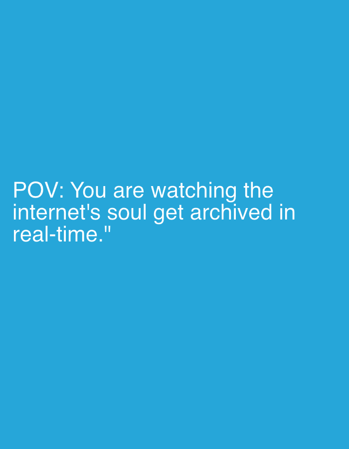 The image is a simple blue background with white text. The text reads: "POV: You are watching the internet's soul get archived in real-time." There are no people, subjects, objects, actions, interactions, or environmental details present in the image. The location of Lobosh, Bulgaria is irrelevant to the image content.