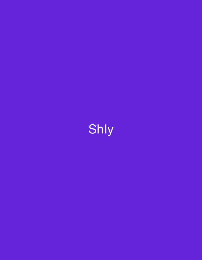 The image displays a solid, vibrant purple background. Centered horizontally and slightly above the vertical midpoint of the frame is the word "Shly" rendered in white, sans-serif text. There are no other visible subjects, objects, or environmental details.
