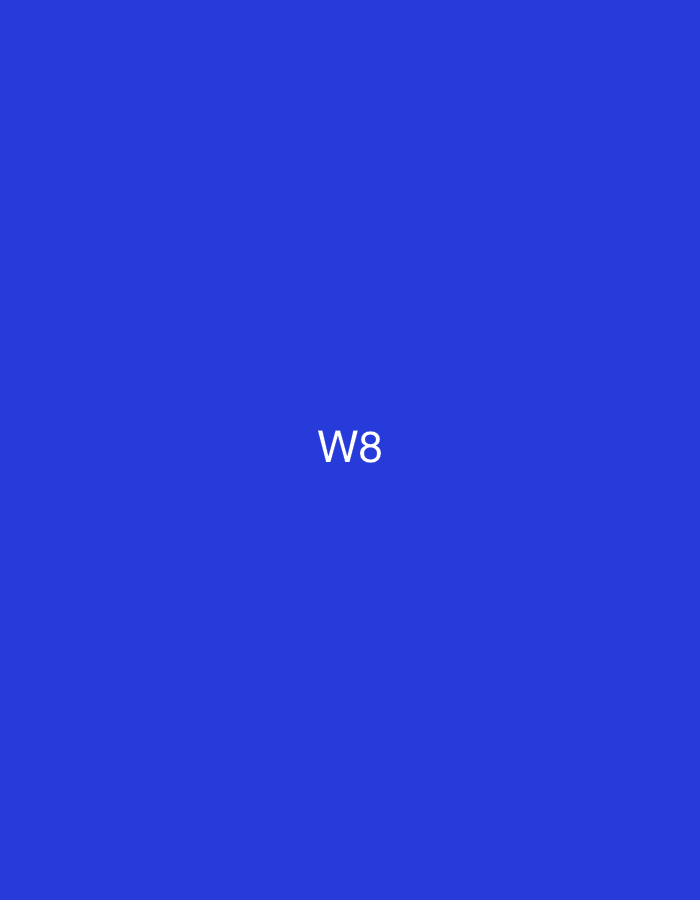 The image presents a solid royal blue background featuring the white alphanumeric text "W8" centrally positioned. The text is rendered in a clear, sans-serif typeface. The uniform blue field is devoid of any other discernible subjects, objects, environmental details, or specific visual markers. This digital graphic represents an unspecified location within the city of Casablanca, Morocco.