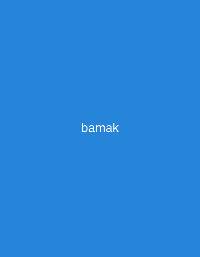 The image displays a plain, solid blue background. Centered horizontally and vertically on this vibrant blue canvas is the word "bamak" rendered in white, sans-serif lowercase letters. There are no other visible subjects, objects, or activities depicted. The background is uniformly colored, without gradients or textures. No specific time of day, weather conditions, or emotional cues are present in the visual content. The provided location context is Ihtiman, Bulgaria, although no visual elements within the image itself indicate this geographical detail.