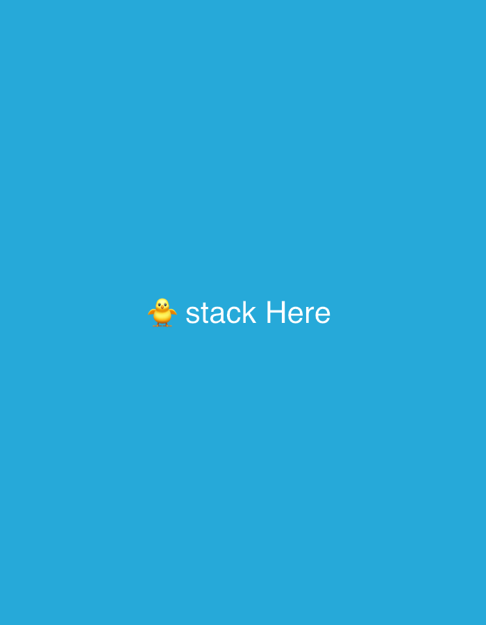 The image displays a minimalistic scene with a bright, solid blue background, resembling a clear sky. Centered horizontally and slightly above the vertical midpoint, a small yellow chick emoji is prominently featured. To the right of the chick emoji, the text "stack Here" is written in white, sans-serif font. The chick emoji is facing right, depicting a fluffy, baby bird with small wings and orange feet, characteristic of a cartoon-like representation. No other objects, people, or discernible activities are present. The simplicity of the image suggests it might be a digital graphic, perhaps an icon, logo, or placeholder, rather than a photograph of a physical location in Gatineau, Canada, as no specific geographical cues are visible. The overall tone is clean and direct.