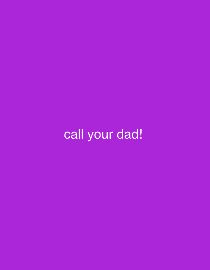 A purple background has the words "call your dad!" in the center. There are no other details. The city of Perm, Russia, is not mentioned or depicted.