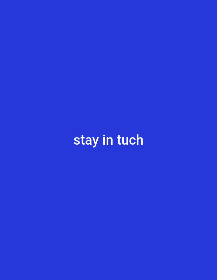 The image shows the text "stay in tuch" written in white on a solid blue background.