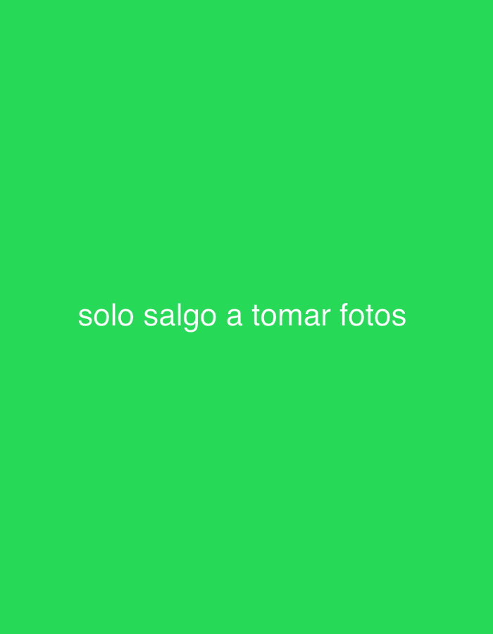 The image displays white text centered against a solid, vibrant green background. No people, objects, or a discernable scene are visually depicted. The text reads "solo salgo a tomar fotos," which translates from Spanish to "I only go out to take photos" or "I only leave to take photos."
No specific activity or event is visually taking place; instead, the text describes a personal intention or regular activity. The uniform green color provides no visual cues regarding the time of day, weather conditions, or specific location within Mexico City, Mexico, apart from the use of Spanish, which is consistent with the provided location context. The phrase itself suggests a focused or casual disposition toward photography.