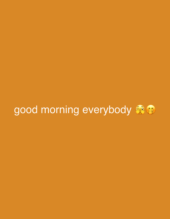 The image is a simple orange background with the text "good morning everybody" followed by two emojis, one depicting a face with hands covering its eyes, and another depicting a face with a wide open mouth and an open smile. There is no information to suggest that this image is related to the city of Sofia, Bulgaria.