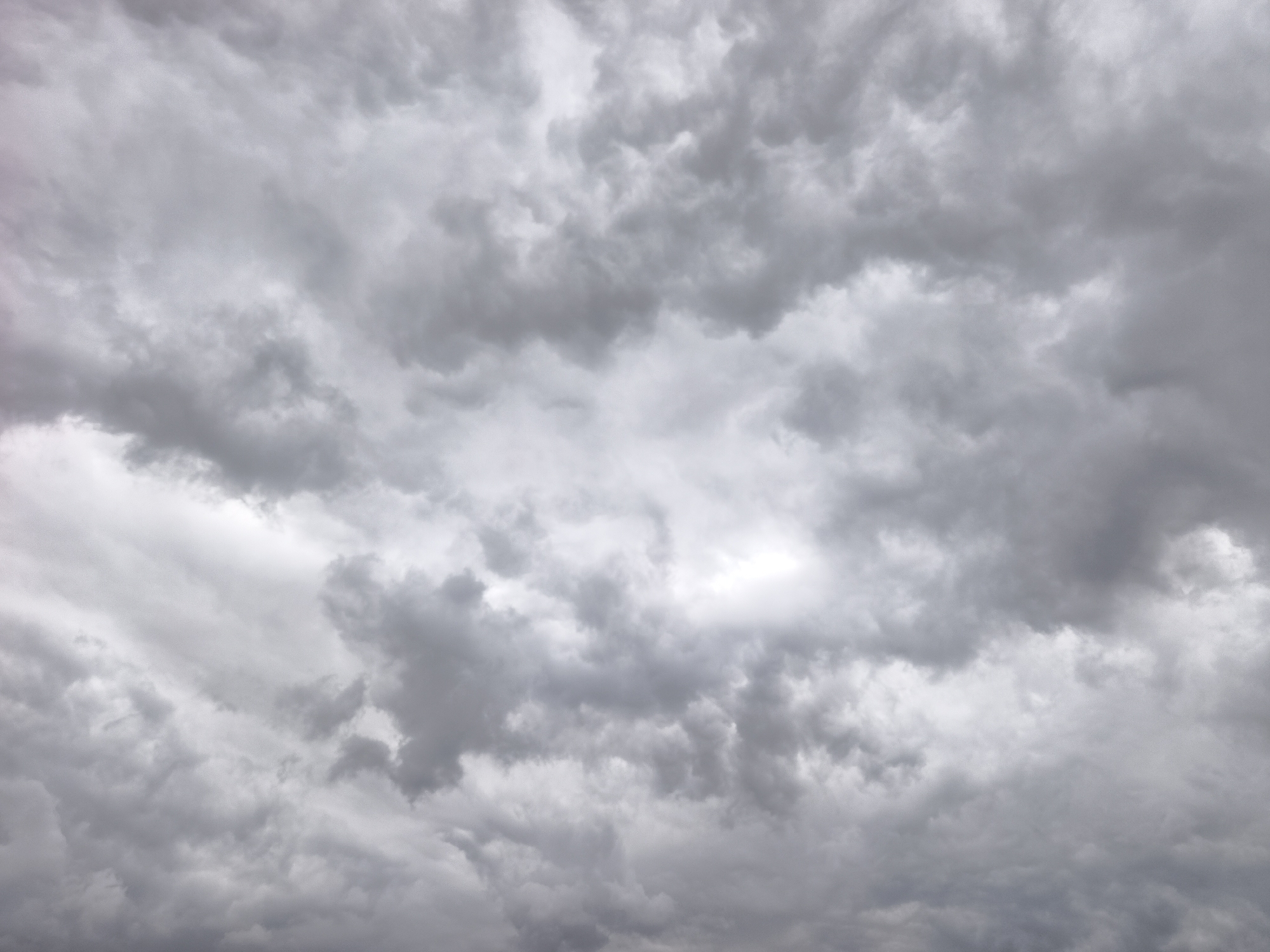 The image is of a sky filled with dense, grey clouds. The clouds vary in shade, with some being lighter grey and others darker, indicating different depths and densities. There is no visible land or horizon, focusing entirely on the overhead cloud formation. There are no people, objects, or subjects apart from the clouds. It is not possible to tell if the image was taken in Jezreel Valley Regional Council, Israel or not.