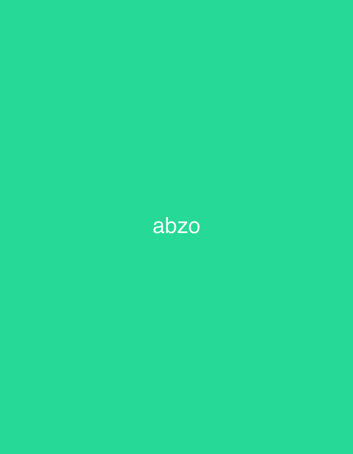 The image displays a solid, uniform field of bright green. Centered horizontally and positioned slightly below the vertical midline, the lowercase word "abzo" is rendered in a clear, white, sans-serif typeface. The visual content is purely graphic, presenting text on a monochromatic background without any discernible physical environment, people, objects, actions, or interactions. The scene is located in the city of Casablanca, Morocco.