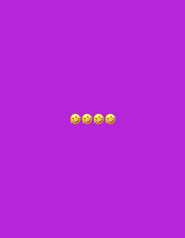 Four "face with tears of joy" emojis are horizontally aligned in the center of a plain purple background.