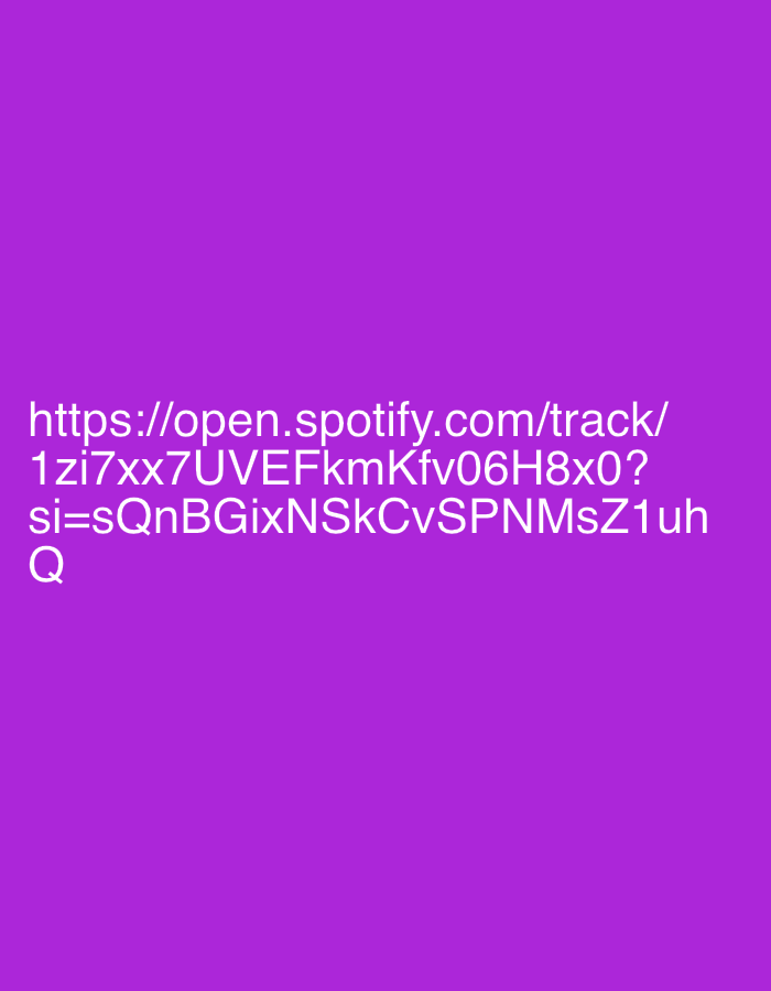 The image displays white text against a solid purple background. The visible text is a Spotify track URL, presented in multiple lines. The full URL reads: "https://open.spotify.com/track/1zi7xx7UVEFkmKfv06H8x0?si=sQnBGixNSkCvSPNMsZ1uhQ".
There are no people, objects, or a detailed scene depicted in the image, aside from the text itself. The setting appears to be a digital display showing this specific link. No activity or event is taking place beyond the presentation of the information. Notable details include the plain, uniform purple color of the background and the white, sans-serif font used for the text. There are no visual cues for time of day, weather, or emotions. The image content does not provide any location cues related to Burgas, Bulgaria.