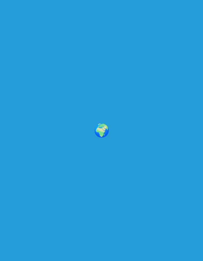 A small, cartoonish illustration of the Earth emoji is centered on a solid, bright blue background. The Earth is depicted with green landmasses and blue oceans, with faint white clouds visible. The image is a full-frame, close-up shot, with the emoji occupying a minimal portion of the frame. There are no people, discernible objects or environmental features other than the blue background.