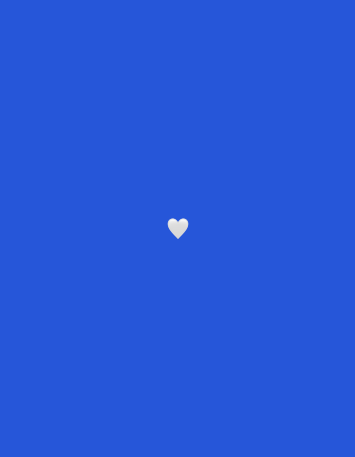 The image is a minimalist graphic with a solid royal blue background. Centered in the frame is a small, white, three-dimensional heart icon. There is no discernible location in the city of Damme, Belgium, visible in the image, as it is an abstract design.