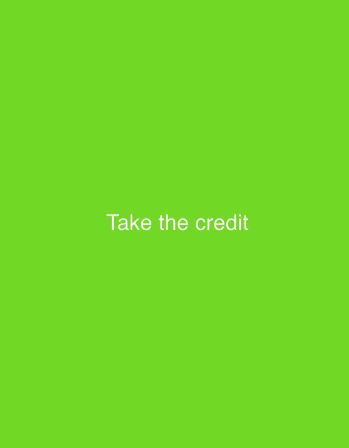 The image shows a bright green background with the text "Take the credit" in white, centered on the screen. There is no other discernible content. The image is devoid of any specific location details, including New Stadium, Nigeria.