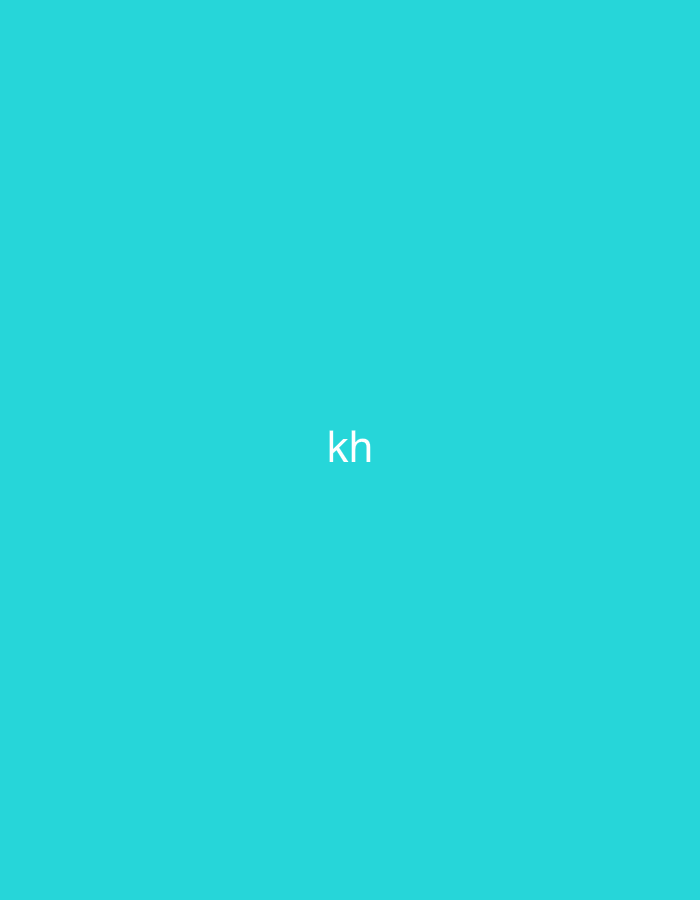 The image presents a static graphic composition featuring a uniform, solid teal-colored background. Centrally located, positioned slightly below the vertical midpoint of the frame, are the two lowercase Latin alphabet letters "kh." These letters are rendered in a clean, white, sans-serif typeface. The graphic is entirely abstract, devoid of any discernible objects, figures, actions, or environmental details. There are no visual cues, landmarks, script, cultural identifiers, or specific environmental characteristics within the image to suggest or confirm a geographical location, including the city of Casablanca, Morocco.