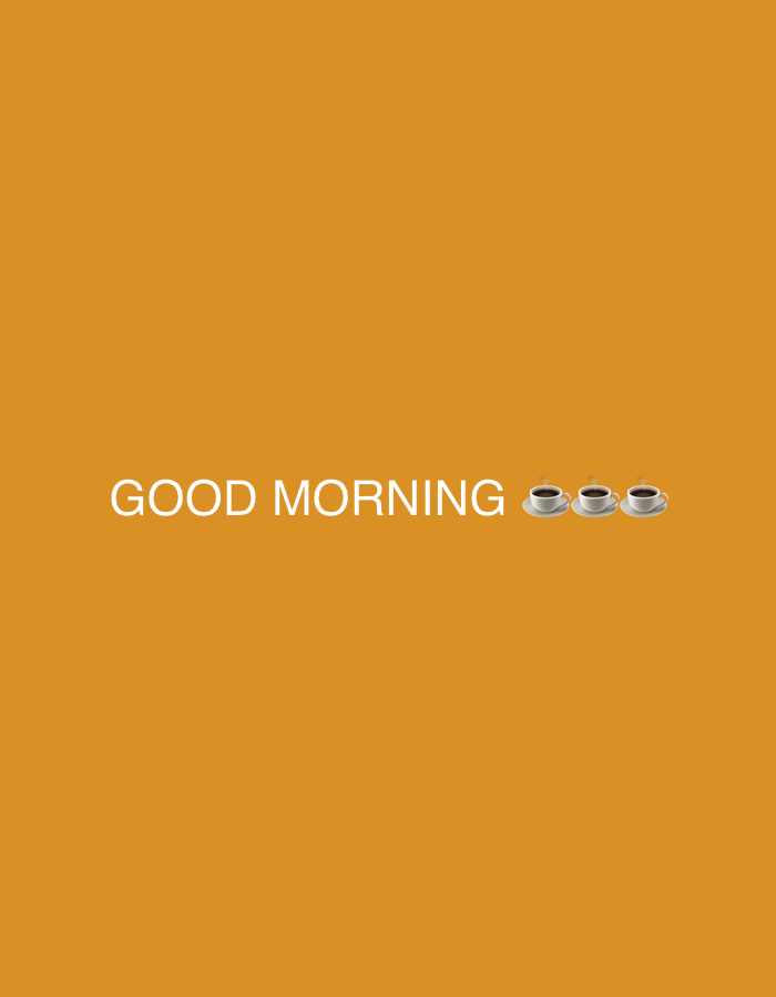 The scene, a digital graphic within the city of Senden, Germany, consists of a solid orange background. White capital letters, forming the text 'GOOD MORNING,' are centrally placed in the lower-middle portion of the frame. To the right of this text, three identical digital icons of steaming coffee cups, each on a white saucer, are arranged in a horizontal row. No people, discernible physical objects beyond the depicted icons, or specific environmental features identifying a real-world location within Senden or elsewhere are present. The composition is entirely abstract, portraying no actions or interactions.