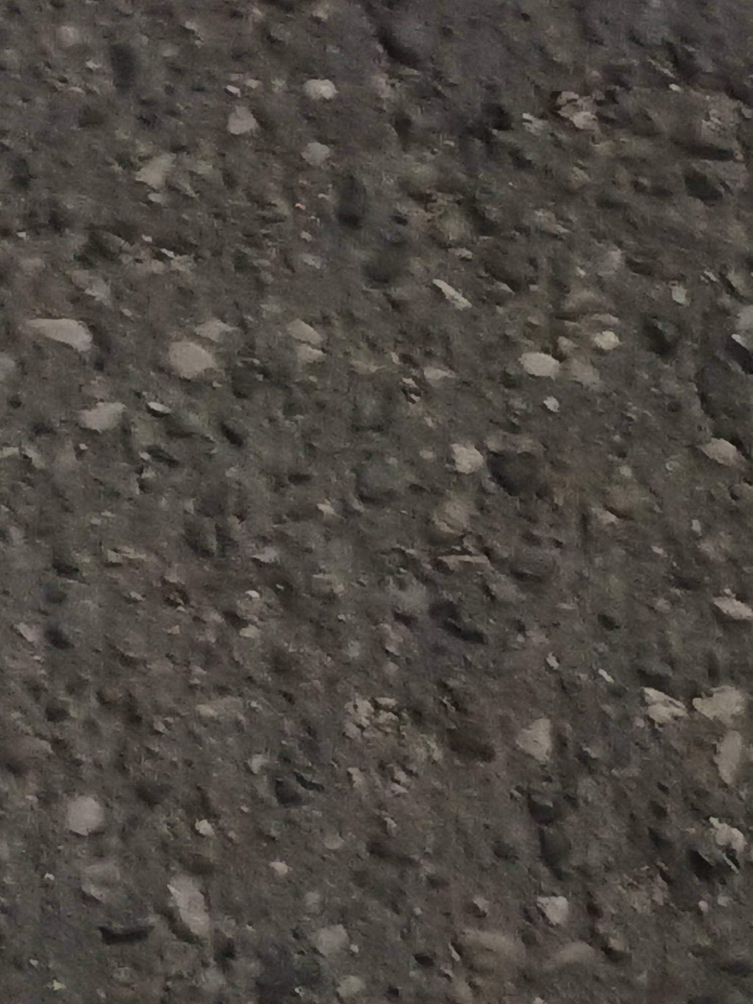 The image shows a close-up, abstract view of a dark, granular surface, possibly asphalt or concrete with aggregate. The texture is rough, with visible small stones or pebbles embedded in a matrix. The lighting appears even and diffused, creating a lack of distinct shadows. There are no discernible features that would indicate a specific location within the city of Savino, Russia, or any people, objects, or actions. The image focuses solely on the material's texture and color.
