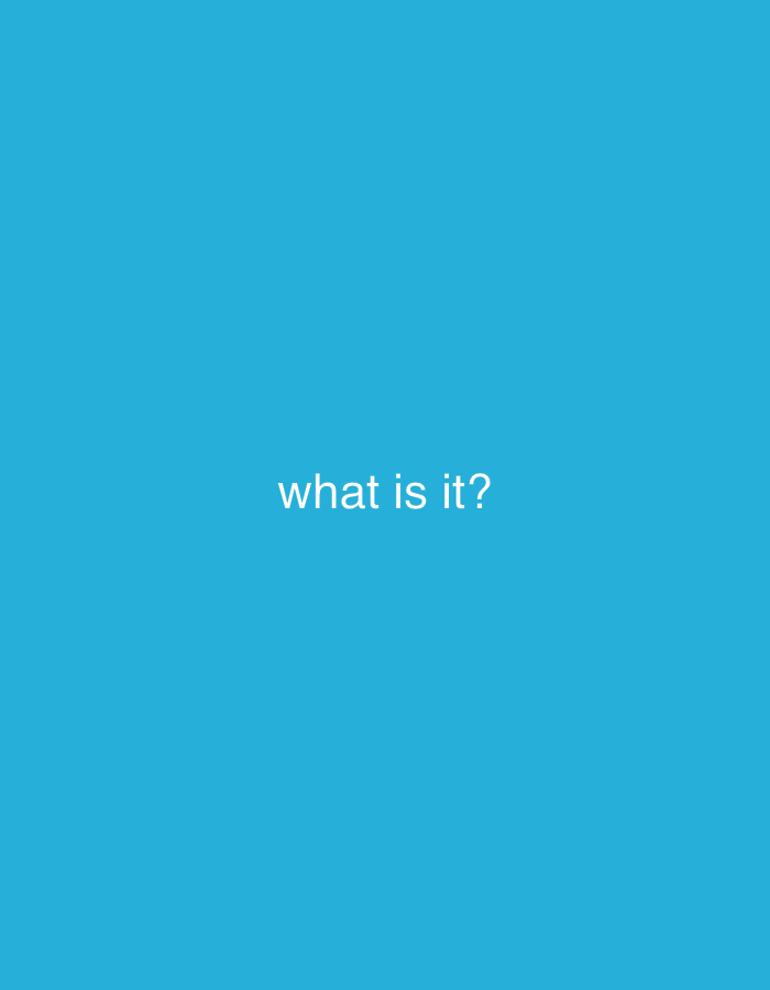 The image displays a solid, uniform field of a medium blue color. Centered horizontally within this blue field, and slightly below the vertical center, is white text that reads "what is it?". There are no discernible people, subjects, objects, actions, interactions, or environmental features. The image does not depict a physical scene or location within the city of Varna, Bulgaria, or any other geographical area.