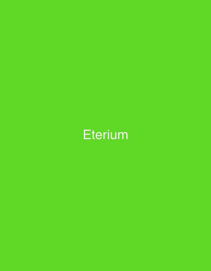 The image displays a flat, uniform lime green background. Centered horizontally and vertically within the frame is the word "Eterium" rendered in white, sans-serif uppercase and lowercase letters. The graphic is two-dimensional and contains no other discernible features or elements.