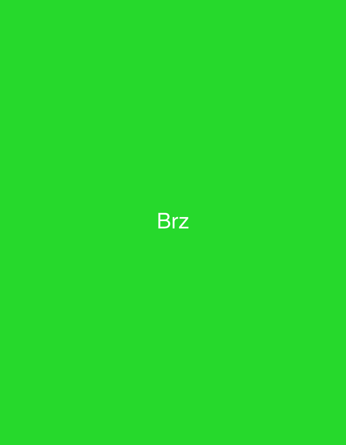 The image displays a uniform, vibrant green background. The white, sans-serif text 'Brz' is centrally positioned, slightly below the vertical midpoint of the frame. No discernible people, subjects, objects, actions, or specific environmental features are present within this graphic. The scene is located in Casablanca, Morocco.