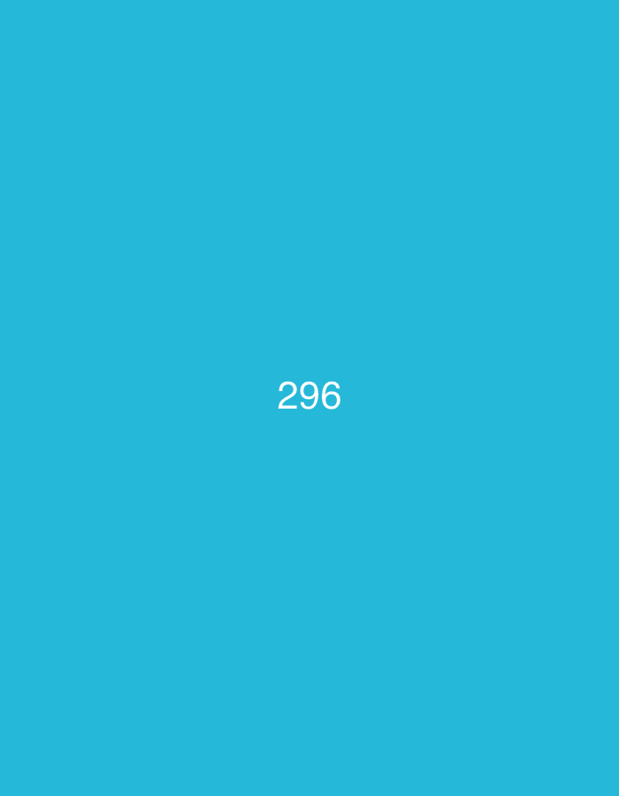 The image is a solid turquoise blue background with the number "296" in white text centered vertically and horizontally. There is no discernible location in Đà Nẵng, Vietnam, nor any people, subjects, objects, actions, or interactions. The scene is entirely abstract with only the number displayed.