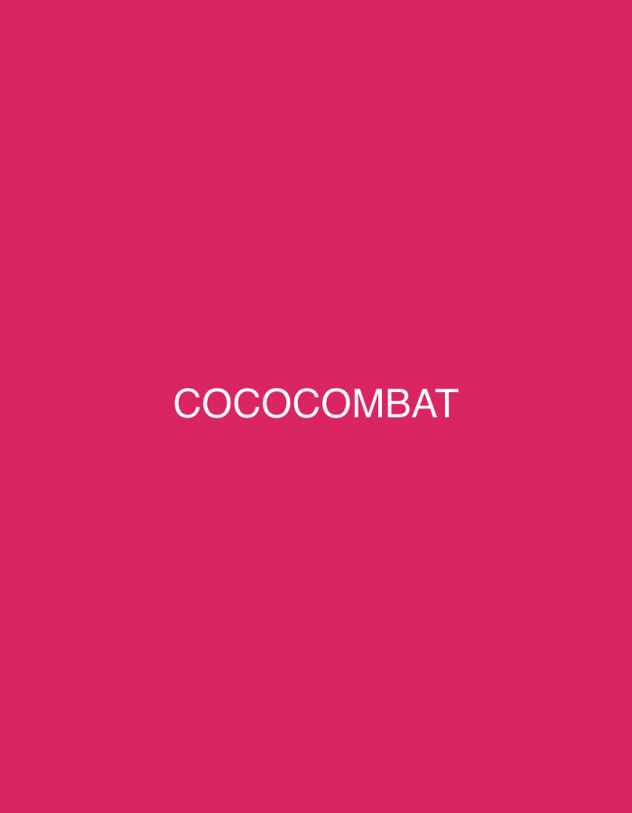 A white text reads "COCOCOMBAT" on a pink background. The text is centered horizontally and vertically on the image.