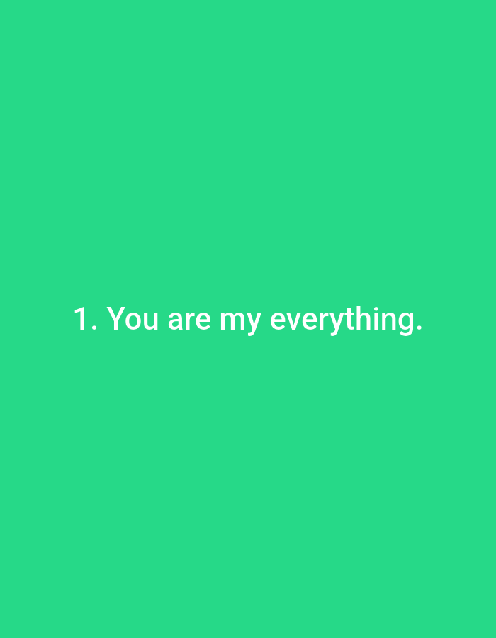 A minimalist image with a bright green background features the text "1. You are my everything." in white, centered horizontally and located towards the bottom of the frame. There is no discernible urban setting or location information present in the image.