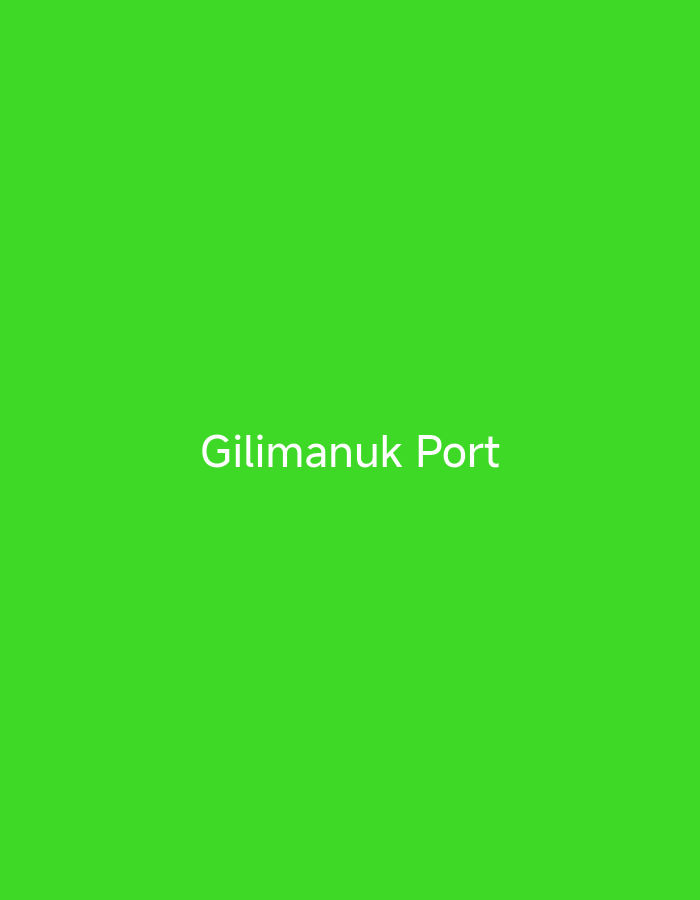 A white text overlay reads "Gilimanuk Port" on a vibrant green background. The text is centrally located and horizontally aligned.