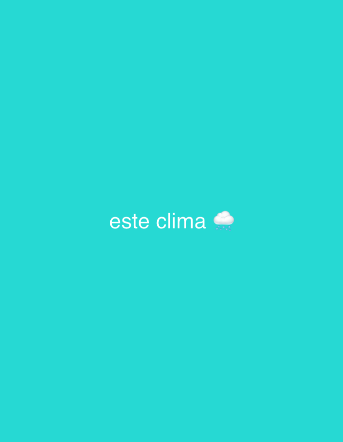The image displays a solid teal-colored background, predominantly cyan-blue. Centered on this background are white text and an emoji. The text reads "este clima," and immediately to its right is an emoji depicting a white cloud with light blue raindrops falling from it. No individuals, explicit objects, or discernible geographical features are present within the image itself. The depicted scene relates to weather conditions in the city of Parroquia Charallave, Venezuela.