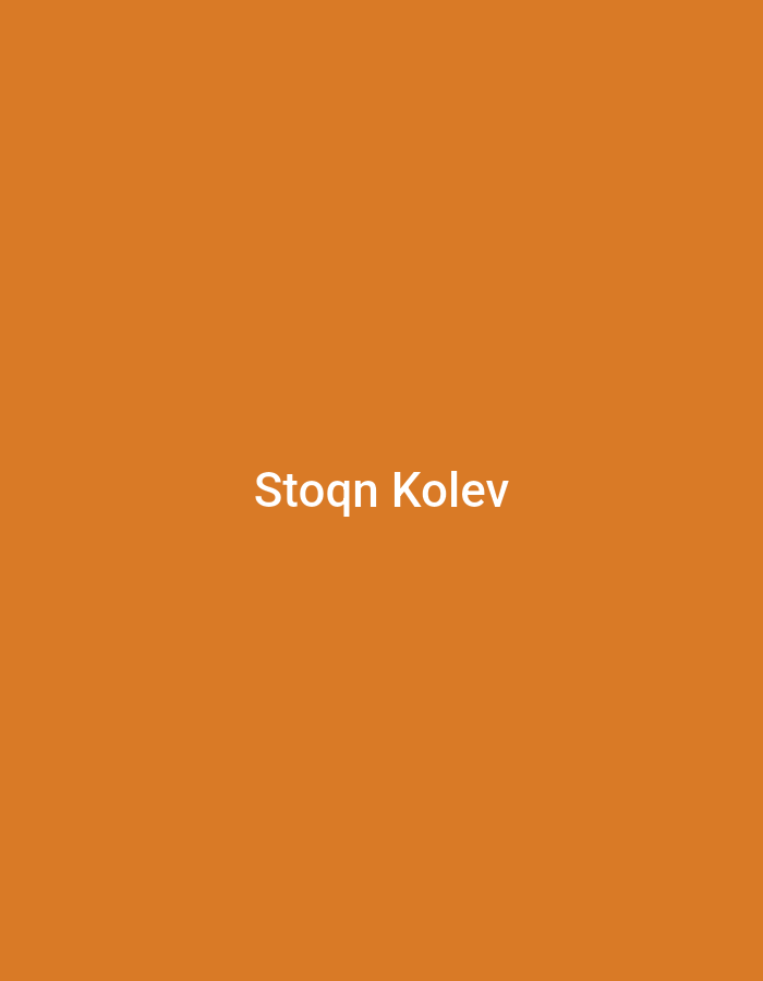 The image displays a minimalist digital graphic featuring a solid, uniform orange background. Centered horizontally and positioned in the middle third vertically, white sans-serif text reads "Stoqn Kolev". There are no discernible people, physical objects, or actions depicted within the graphic. The environment is an undifferentiated digital canvas, devoid of any geographic or structural features. This graphic is presented in the context of the city of Topolovgrad, Bulgaria.