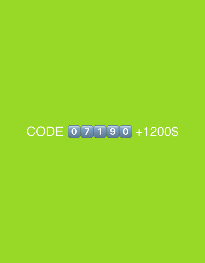 The image displays the text "CODE 07190 +1200$" against a vibrant lime green background. The text is white and centrally aligned. The numerical code "07190" is presented within individual blue buttons, each with rounded corners, resembling a digital display. To the right of the code, "+1200$" is also written in white text. The simplicity of the background suggests a graphic design or digital interface rather than a natural scene. No people, animals, or specific objects are visible, and there are no environmental cues to suggest a particular time of day, weather, or location within Zvezdara Urban Municipality, Serbia. The overall presentation is clean and straightforward, focusing solely on conveying the textual information.