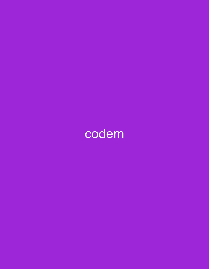 The image displays a minimalist graphic consisting of the word "codem" in white, lowercase, sans-serif typeface, centrally positioned on a solid, vibrant purple background. No other visual elements, figures, or discernible environmental details are present within the frame. The uniform purple color serves as the sole background. This visual content is associated with the city of Casablanca, Morocco.
