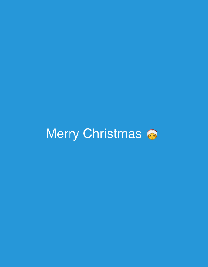 The image is a digital graphic with a bright blue background. Centered in the lower half of the frame, white text reads "Merry Christmas" followed by a Santa Claus emoji. There is no discernible urban environment or indication of Shumen, Bulgaria within the image.