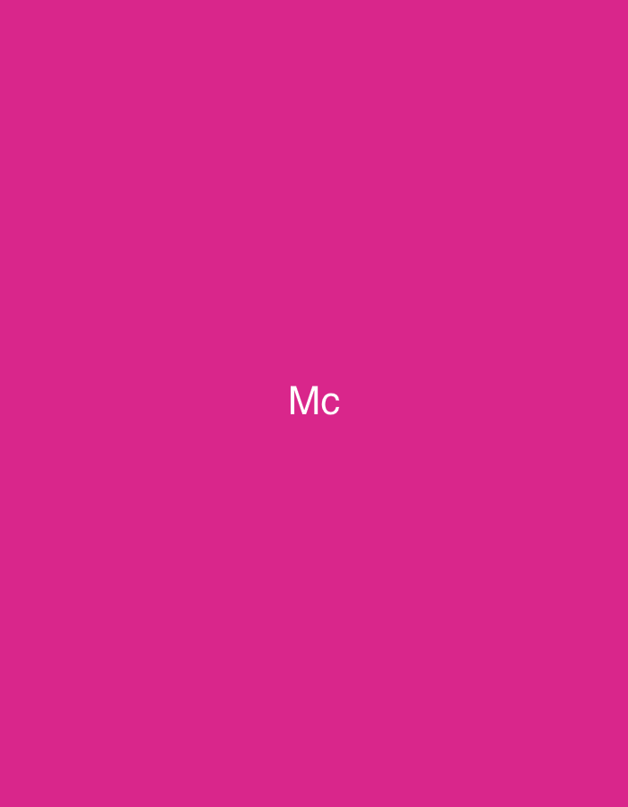 The image presents a solid, uniform magenta background covering the entire frame. The white text "Mc" is centrally positioned in the lower-middle section of the image. A second instance of the white text "Mc" is also centrally located near the top edge of the image, appearing somewhat fainter than the lower text due to the overall image composition. The text uses a clean, sans-serif font. No other subjects, objects, figures, or discernible actions are depicted. This scene is observed within the city of Casablanca, Morocco.