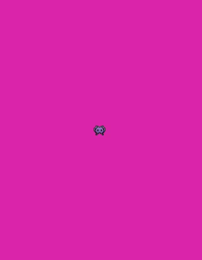 A small, pixelated, purple creature is centered on a vibrant magenta background. The creature appears to be a stylized representation, possibly from a video game, with two darker purple dots for eyes and a bulbous body. There are no discernible features of a city, urban environment, or any specific location within Zvezdara Urban Municipality, Serbia. The scene is devoid of people, other objects, or any discernible action.