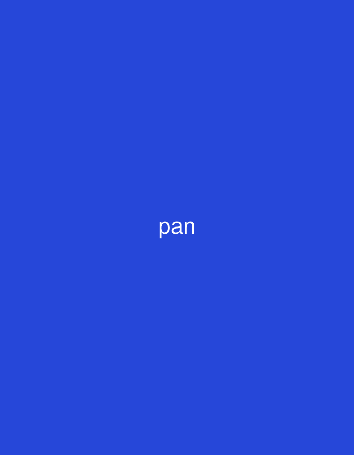 The media file displays a minimalist image featuring a solid, uniform royal blue background. Centered within this blue field is the white text "pan", rendered in a clear, sans-serif font. There are no other subjects such as people or objects depicted. The scene is abstract, lacking any specific setting or environmental details like time of day, weather, or location cues. No activity or event is visibly taking place, and no emotions are conveyed by the image itself. While the provided location context is Santa Ana, Venezuela, this is not visually represented in the image. The supplementary cropped images demonstrate various sections of the blue background with the text "pan" positioned at different points within those crops, confirming its singular presence against the solid color.