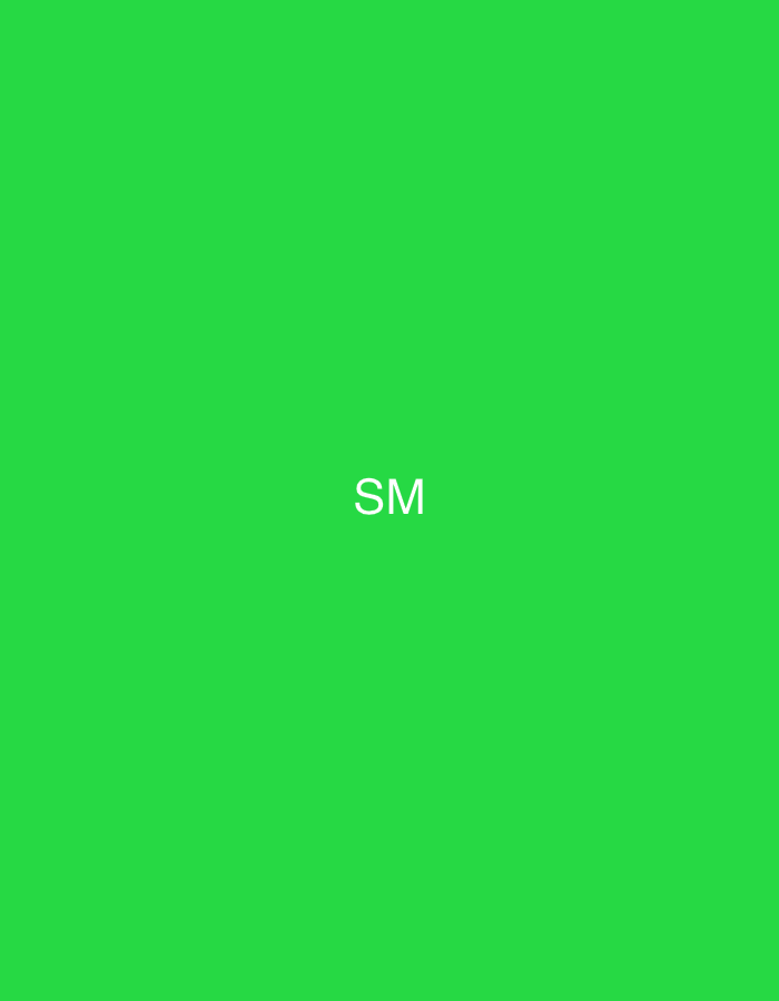 The image displays a uniform, vibrant green background. Centered horizontally and vertically on this field are the uppercase letters "SM" rendered in a plain, white, sans-serif font. No other subjects, objects, people, actions, interactions, or specific environmental details are discernible.