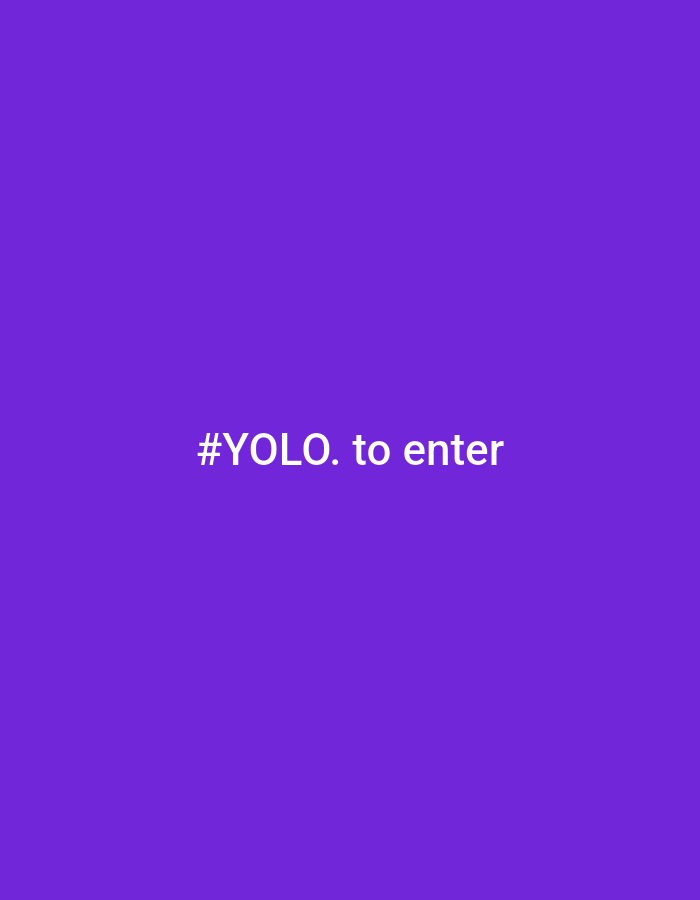 The scene, located in Марковский, Russia, displays a solid purple background. White text, reading "#YOLO. to enter," is centrally positioned in the lower mid-section of the frame. No individuals, additional subjects, objects, or actions are depicted within the uniform color field. The environment is featureless.