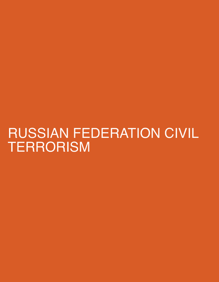 The image displays white text on an orange background. The text reads "RUSSIAN FEDERATION CIVIL" on the top line and "TERRORISM" on the bottom line. There are no discernible elements related to the city of Kyiv, Ukraine, or any specific environmental or human context.