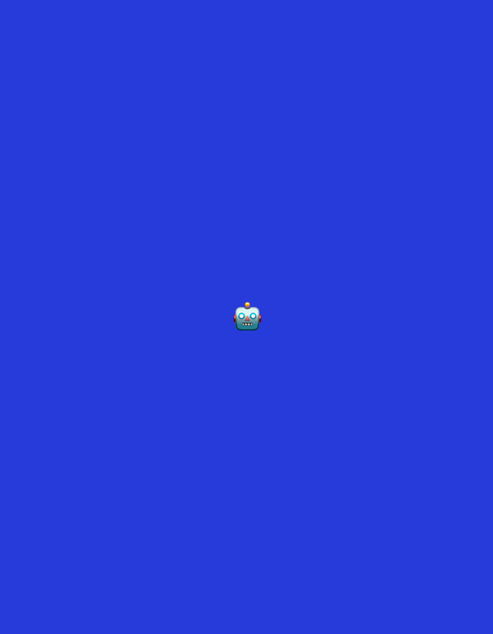 A small, cartoonish blue robot head floats centrally against a flat, uniform blue background. The robot has large, round white eyes with small black pupils, a slightly open mouth with red accents, and a small antenna on top of its head. The scene is simple, devoid of any other elements besides the robot head and the blue backdrop.
