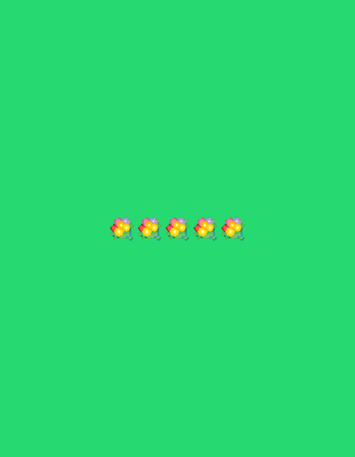 A still, flat image displays a solid green background. Five identical clusters of colorful balloons are evenly spaced in a horizontal line across the bottom of the frame. Each cluster features yellow, pink, and blue balloons. The balloons appear to be rendered in a cartoonish, pixelated style. The image is devoid of any urban landscape or specific location details.