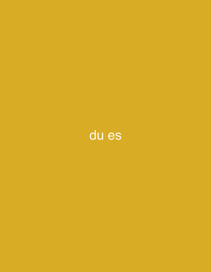 The image is a mustard yellow background with the white text "du es" centered on the screen.
