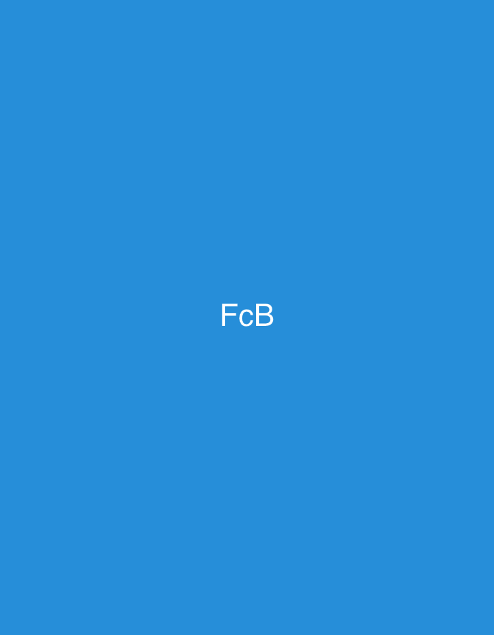 The scene is situated in the city of Casablanca, Morocco. The image displays a uniform, solid blue background. Centrally positioned on this blue field is the white alphanumeric string "FcB", presented in a plain, sans-serif typeface. No other individuals, structures, objects, or environmental features are present or discernible within the image frame.