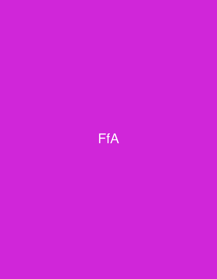 A digital graphic, associated with the city of Casablanca, Morocco, depicts the white sans-serif text "FfA" centrally positioned against a solid, vibrant magenta background. The monochromatic field is devoid of any additional visual elements, figures, or discernible environmental features.