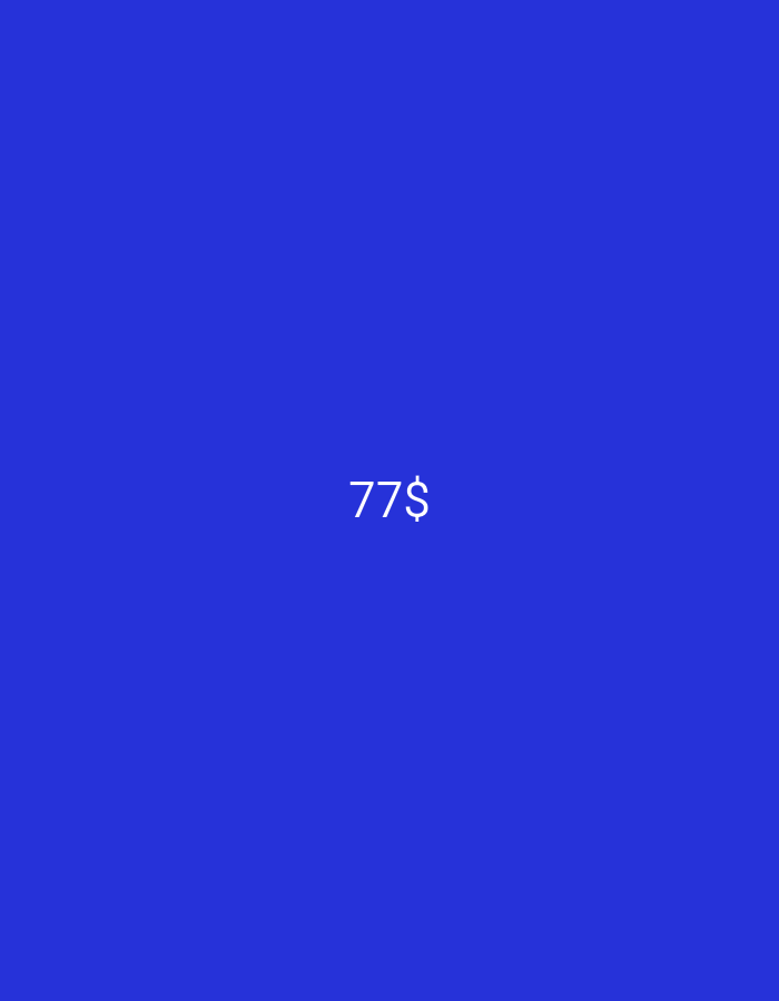 The image is a plain blue background with the text "77$" in white, centered in the image. There is no discernible location in a city.