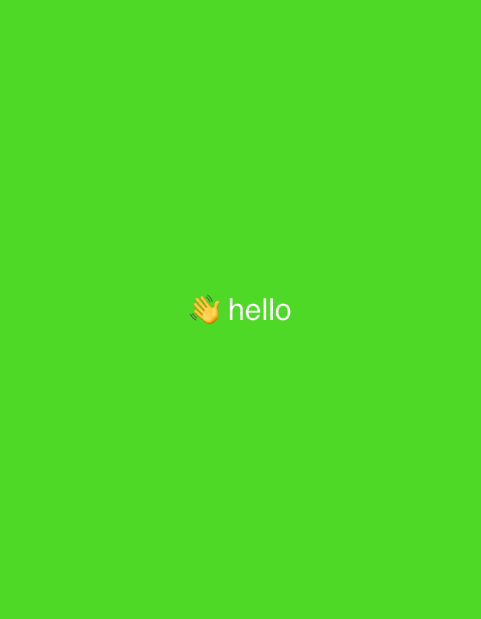 The image displays a uniform, bright green background. Centered horizontally and slightly above the vertical midpoint, a yellow-skinned waving hand emoji appears to the left of the white text "hello." There are no discernible people, physical objects, or environmental features present that would allow for the identification of a specific location, including within the city of Buenos Aires, Argentina.
