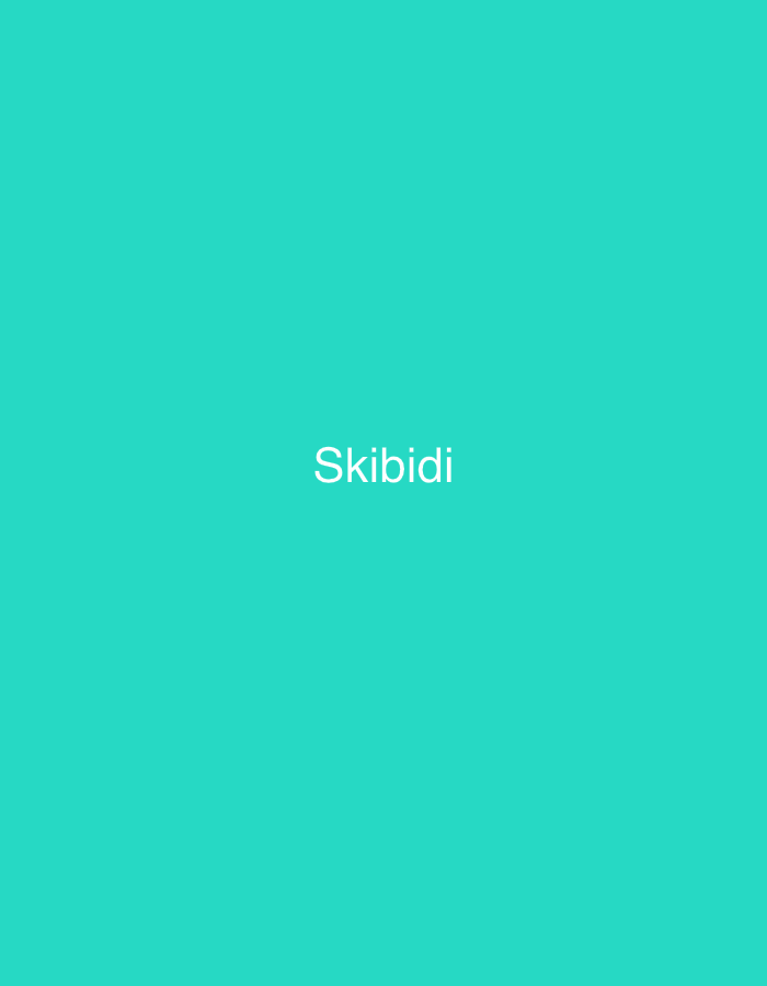 The image is a solid turquoise background with the word "Skibidi" in white text centered horizontally and slightly above the vertical center. The word is spelled out in a simple, sans-serif font. There are no other objects, people, or discernible environmental features in the image.
