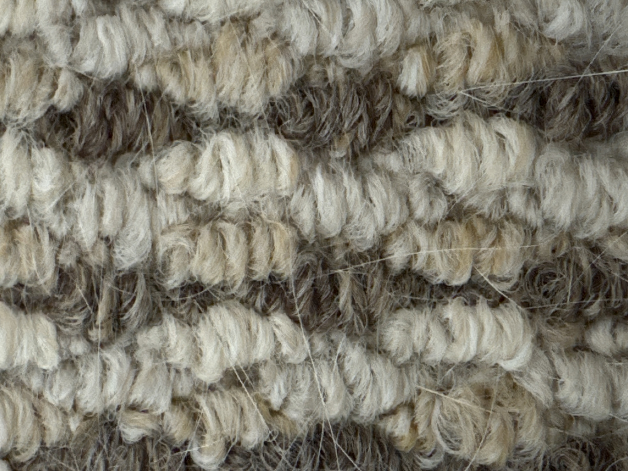 The image shows a close-up of a textured carpet with a variegated pattern of light and dark brown fibers. The carpet appears to be made of loops of yarn, creating a plush and textured surface. There are no people, objects, actions, interactions, or environmental details visible in the image. The image is a macro shot of a carpet's surface. The location in Moscow, Russia is not discernible from the image.
