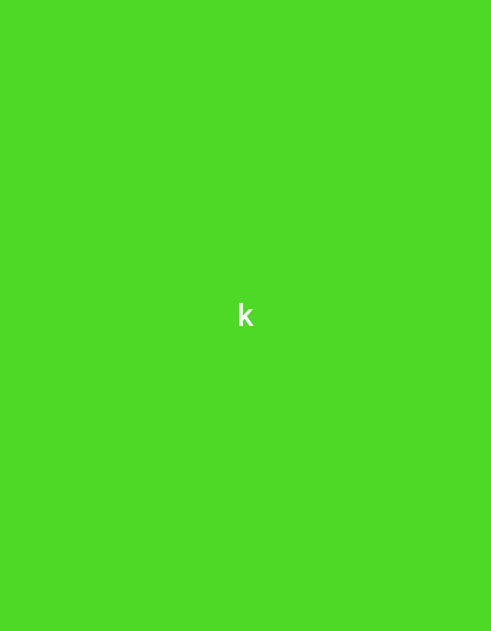A solid green background with a lowercase "k" in white at the center.