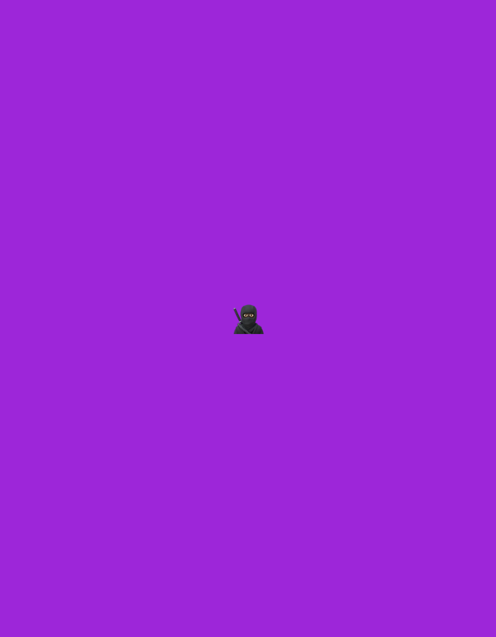 A small, cartoonish ninja emoji is centered on a vibrant purple background. The ninja is depicted wearing a black balaclava that covers its head and face, revealing only two round, black eyes with green irises. A thin, dark sword is visible resting on its right shoulder. The emoji is a solid black silhouette with the exception of its eyes. The overall presentation is simple and graphic, with no discernible environmental context or textual elements. The colors are flat and saturated, suggesting a digital or stylized rendering rather than a realistic scene. There is no indication of time of day, weather, or specific location beyond the implied context of Zvezdara Urban Municipality, Serbia, which is not visually represented in the image itself. The emoji's posture is neutral, and it conveys no discernible emotion beyond a general sense of alertness associated with the ninja character.
